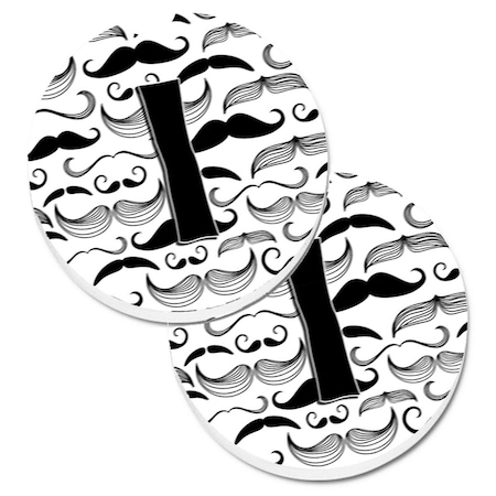 Carolines Treasures Letter I Moustache Initial Set of 2 Cup Holder Car Coaster CJ2009-ICARC